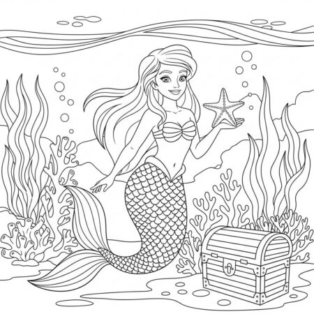 Sereia com Estrela do Mar (Desenho para Colorir)
