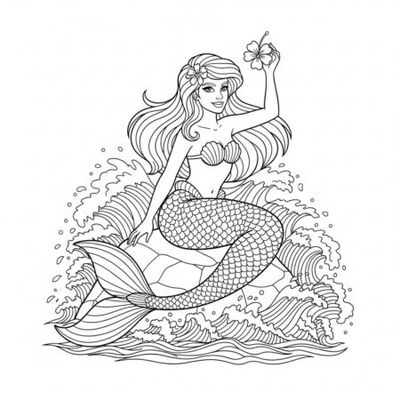 Sereia com Flor (Desenho para Colorir)