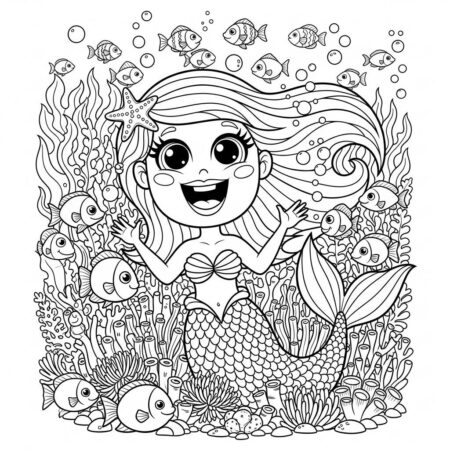 Sereia com Olhos Grandes (Desenho para Colorir)