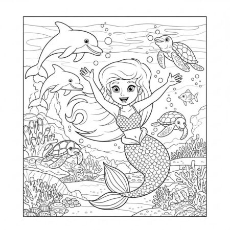 Sereia e Amigas do Mar (Desenho para Colorir)