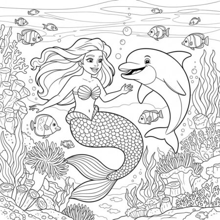 Sereia e Amigo Golfinho (Desenho para Colorir)