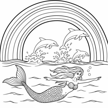 Sereia e Arco Iris (Desenho para Colorir)