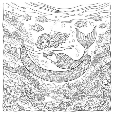 Sereia e Corais (Desenho para Colorir)