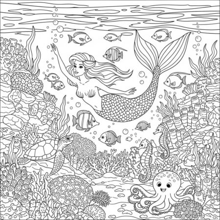 Sereia e Cores do Mar (Desenho para Colorir)