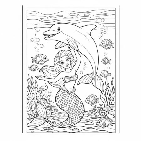 Sereia e Golfinho (Desenho para Colorir)