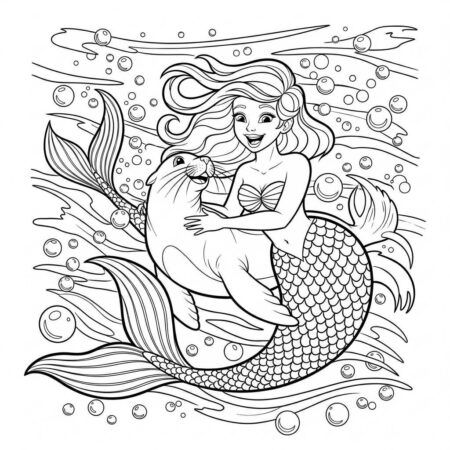 Sereia e Lobo Marinho (Desenho para Colorir)