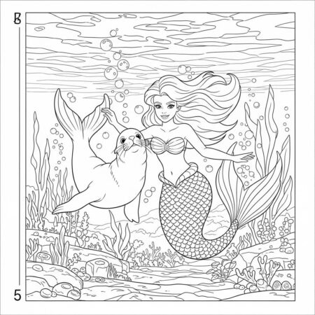Sereia e Lobo Marinho (Desenho para Colorir)
