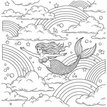 Sereia e Nuvens (Desenho para Colorir)