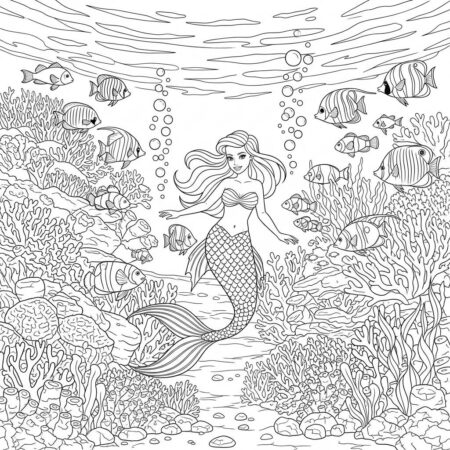 Sereia e Peixes Coloridos (Desenho para Colorir)