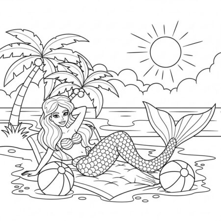 Sereia em Dia de Praia (Desenho para Colorir)