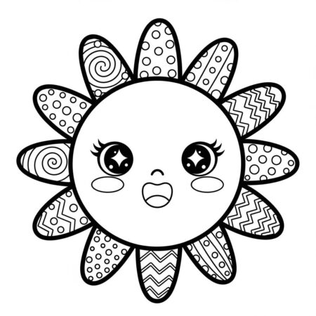 Sol Kawaii Radiante (Desenho para Colorir)