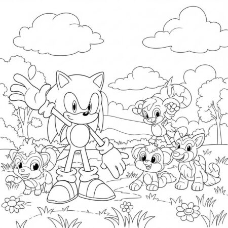 Sonic Brincando com Animais (Desenho para Colorir)