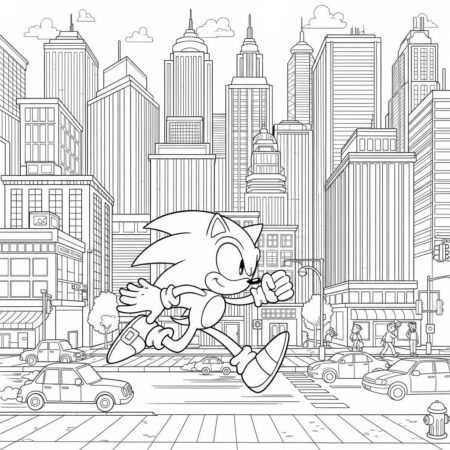 Sonic Correndo na Cidade (Desenho para Colorir)