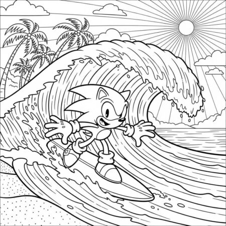 Sonic Surfando Ondas (Desenho para Colorir)