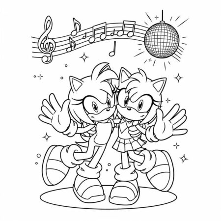 Sonic e Amy Dancando (Desenho para Colorir)