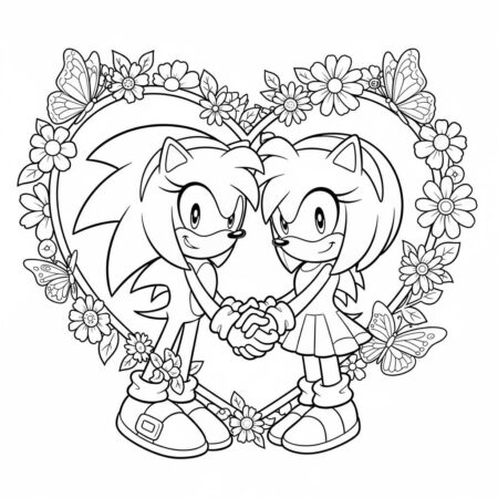 Sonic e Amy em um Coracao (Desenho para Colorir)