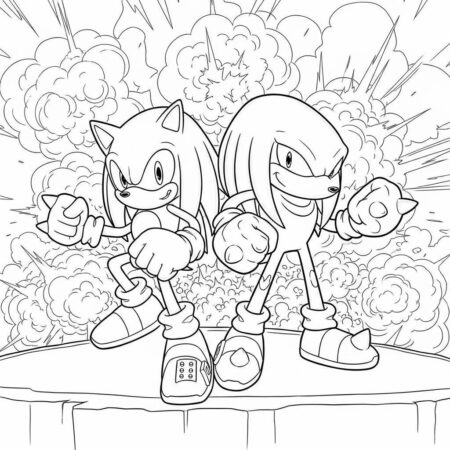 Sonic e Knuckles em Acao (Desenho para Colorir)
