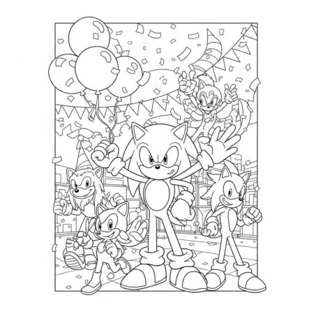 Sonic e seus Amigos na Festa (Desenho para Colorir)