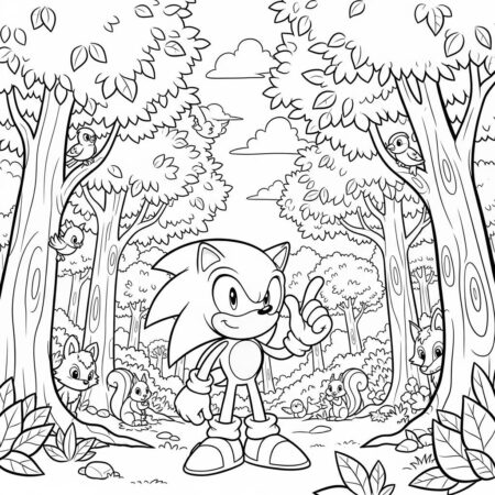 Sonic na Floresta (Desenho para Colorir)
