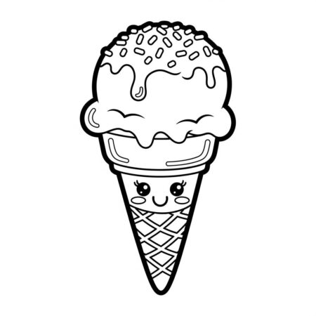 Sorvete Kawaii Colorido (Desenho para Colorir)