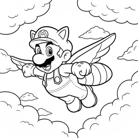 Tanooki Mario em Acao (Desenho para Colorir)
