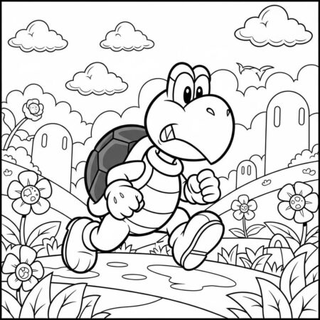 Tartaruga Koopa em Acao (Desenho para Colorir)