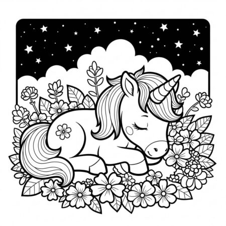 Unicornio Bebe Dormindo (Desenho para Colorir)