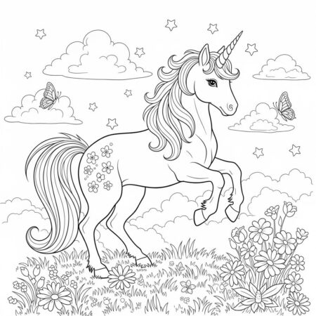 Unicornio Fantastico Brincando (Desenho para Colorir)