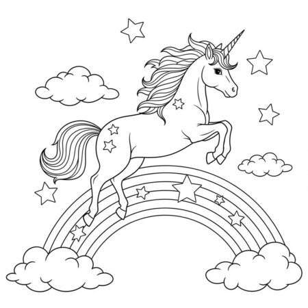 Unicornio com Arco Iris (Desenho para Colorir)