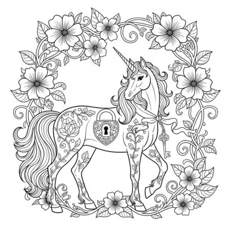 Unicornio com Cadeado (Desenho para Colorir)