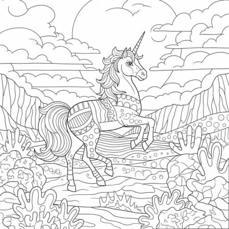 Unicornio com Estilo Retro (Desenho para Colorir)