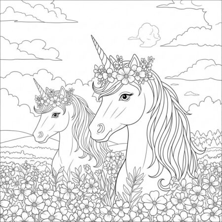 Unicornio com Flores (Desenho para Colorir)