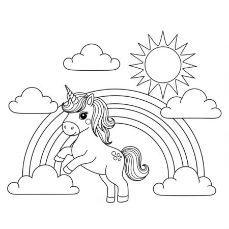 Unicornio e Arco Iris Duplo (Desenho para Colorir)