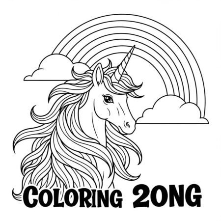 Unicornio e Arco Iris Simples (Desenho para Colorir)