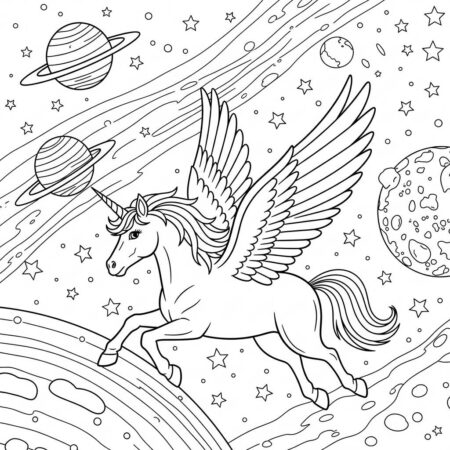 Unicornio e Aventura Espacial (Desenho para Colorir)