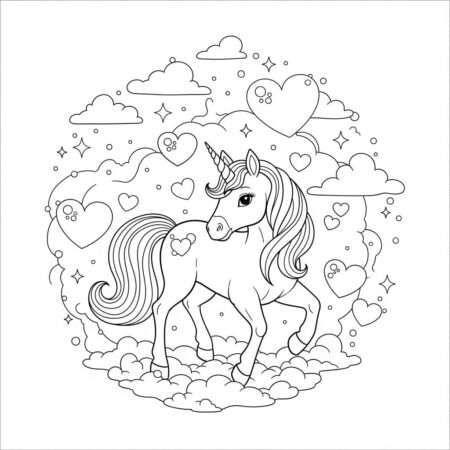 Unicornio e Coracoes (Desenho para Colorir)