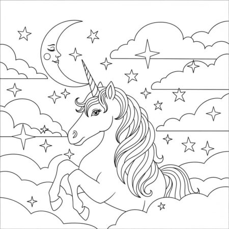 Unicornio e Estrelas (Desenho para Colorir)