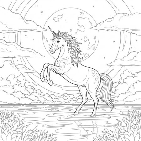 Unicornio e Luar (Desenho para Colorir)