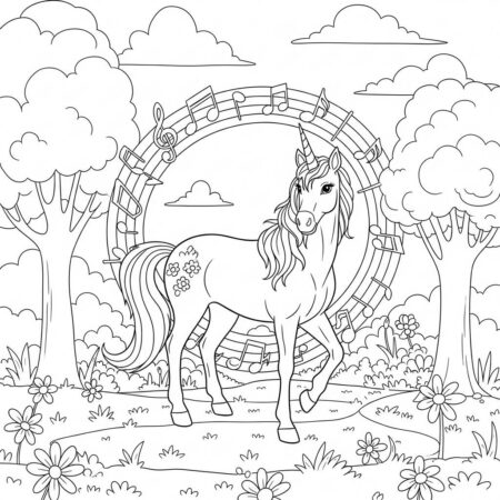 Unicornio e Musica (Desenho para Colorir)