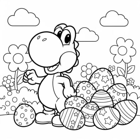 Yoshi e Ovos Coloridos (Desenho para Colorir)
