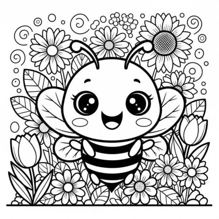 Abelha Bonita Kawaii (Desenho para Colorir)
