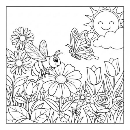 Abelha com Borboleta (Desenho para Colorir)