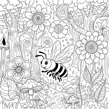 Abelha e Aventura (Desenho para Colorir)