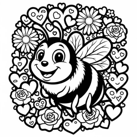 Abelha e Coracao (Desenho para Colorir)