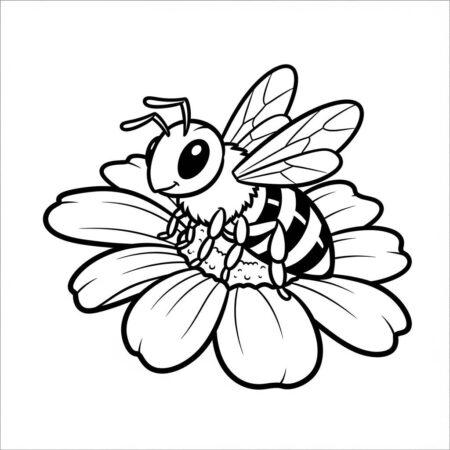 Abelha e Flores Simples (Desenho para Colorir)