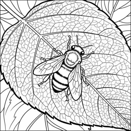 Abelha e Folhas (Desenho para Colorir)
