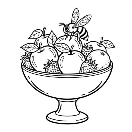 Abelha e Frutas (Desenho para Colorir)