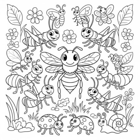 Abelha e Insetos (Desenho para Colorir)