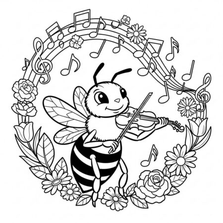 Abelha e Musica (Desenho para Colorir)