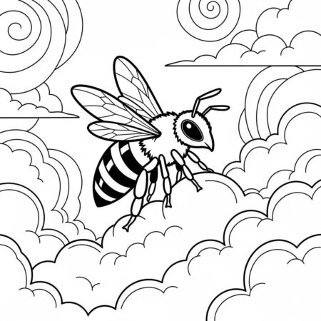 Abelha e Nuvens (Desenho para Colorir)